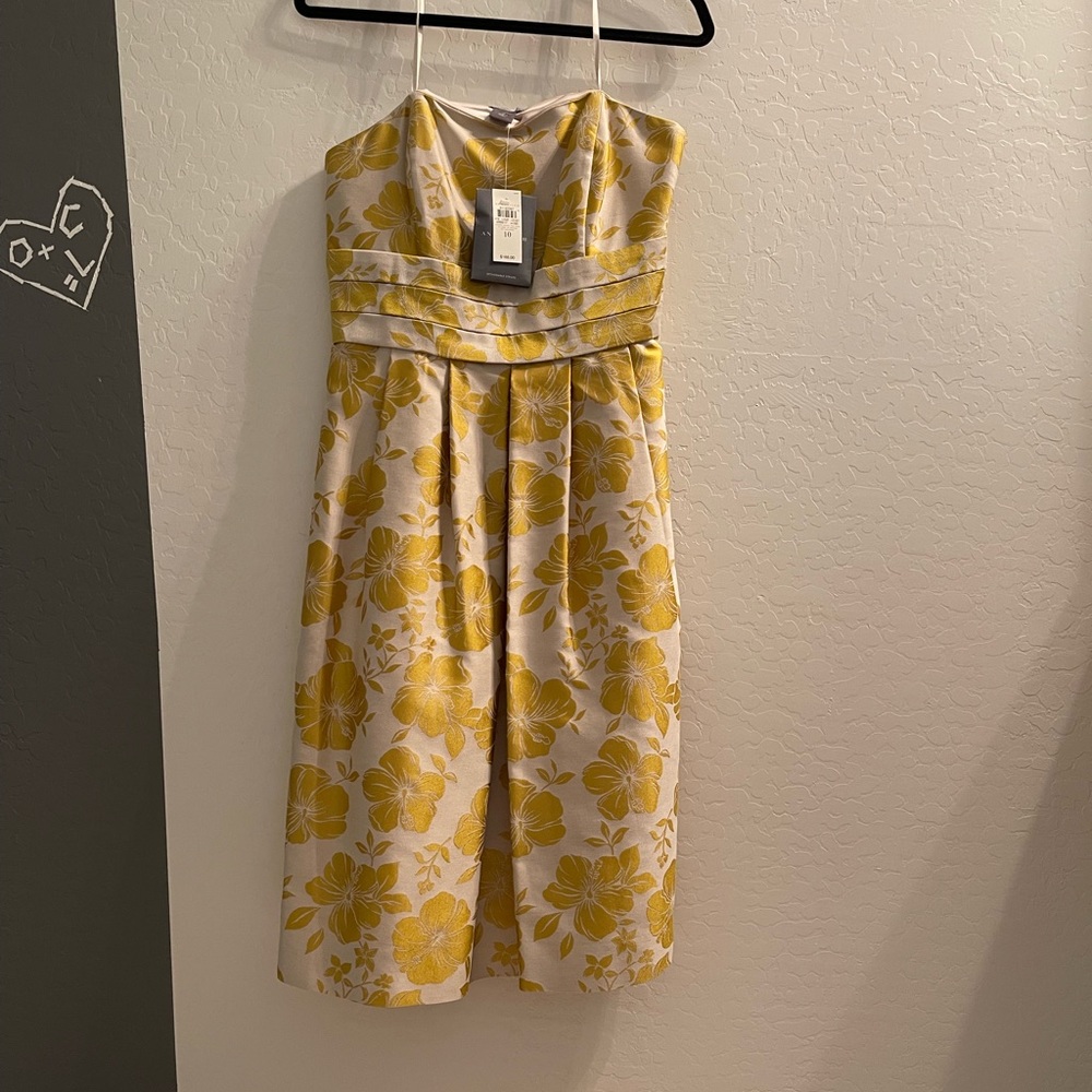Ann Taylor jacquard yellow floral strapless dress size 10 NWT